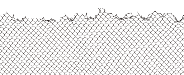 The texture of the metal mesh on a white background. Torn steel, metal mesh with holes