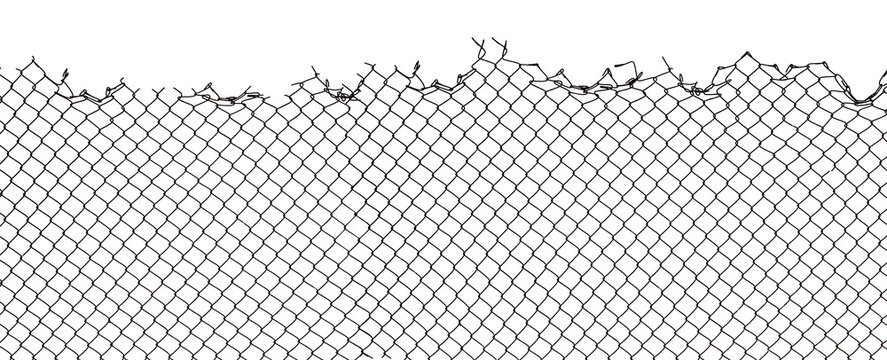The texture of the metal mesh on a white background. Torn steel, metal mesh with holes