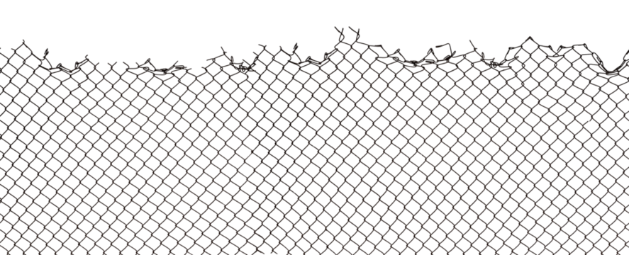 The texture of the metal mesh on a white background. Torn steel, metal mesh with holes