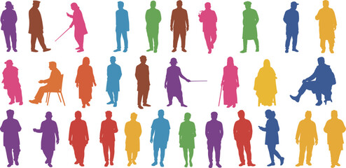 Indian culture, diversity, colorful silhouettes, traditional attire, Taj Mahal, architecture, people 
