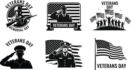Veterans day memorial day clip art vector graphic design set