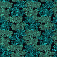 Seamless vector abstract foliage with deep green watercolor effect