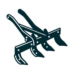 Vintage Farm Plough Icon Illustration Plough Monday Farm plough with angular blades and handles iron gray on clay red