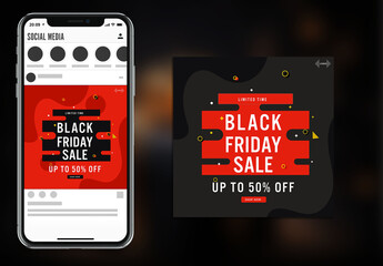 Black Friday Sale Social Media Post with Discount Offer, Editable Design.