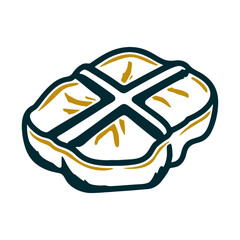 Stylized Hot Cross Bun Illustration Good Friday Hot cross bun with a bold equal armed cross warm tan on charcoal