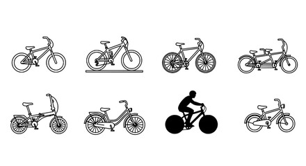 Fototapeta premium Collection of Various Bicycle Types in Black and White Silhouette