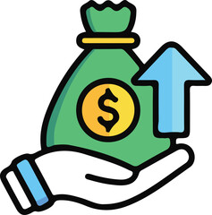 Financial Growth Illustration Hand Holding a Money Bag with an Upward Arrow for Investment or Business Success