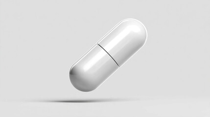 White medicine capsule floating on a clean minimal background, symbolizing healthcare, pharmacy, treatment, and modern medical design with simplicity and clarity.