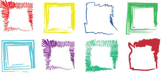 Distressed Square Grunge Vector Illustrations in Bold Colors Line for Background Textures, Design Labels, and Artistic Graphic Elements