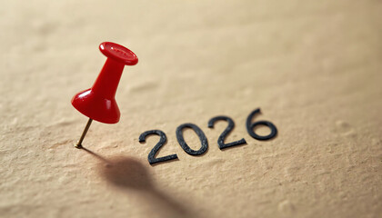 Red Pushpin and Numbers 2026 on Textured Surface