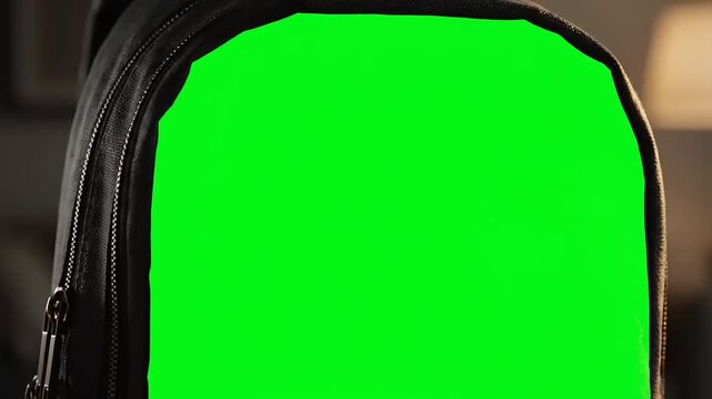 Black backpack with a green screen placeholder for custom logos or videos