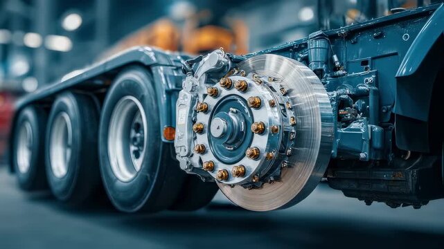 Closeup of regenerative braking components on a large vehicle emphasizing sleek design with outoffocus surroundings