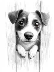 Curious Dog Peeking Through Wooden Fence with Expressive Eyes