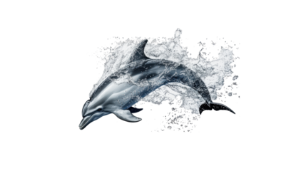 Dolphin leaping with water splash on clear background