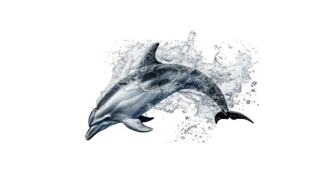 Dolphin leaping with water splash on clear background