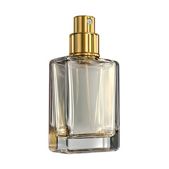 Elegant Glass Perfume Bottle with Gold Atomizer Spray Top on White Background
