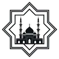 Black colour Islamic geometric pattern frame silhouette vector illustration, solid white background (5).eps