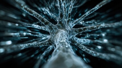 Futuristic Visualization of Neuron with Electric Sparks Representing Neural Activity and Data Transmission in Digital Art