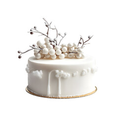 Elegant All White Vanilla Cake with Frozen White Currants for Dessert Table Display