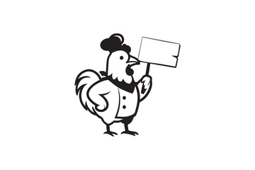 Chef Rooster Mascot Holding Blank Sign