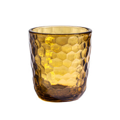 Amber Colored Faceted Glass Tumbler Shining Brightly in Light