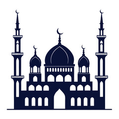 Black colour Mosque silhouette vector illustration, solid white background (6).eps