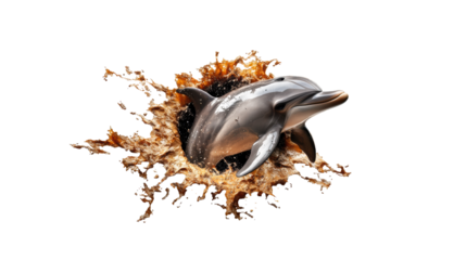 Dolphin Breaking Through Splash on Transparent Background