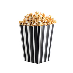 Elegant Black and White Striped Popcorn Box with Popcorn Inside