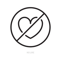 No like line icon. No like, no love symbol. Warning sign. Heart. Isolated on a white background. Editable stroke. Flat design. Vector illustration.