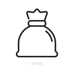Gift bag line icon. Santa Claus bag symbol. Decoration element. Christmas, New Year, holiday, festive concept. Isolated on a white background. Flat design. Editable stroke. Vector illustration.