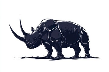 Fototapeta premium Black ink sketch of rhino isolated on white background