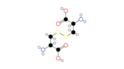cystine molecule, structural chemical formula, ball-and-stick model, isolated image disulfide amino acid