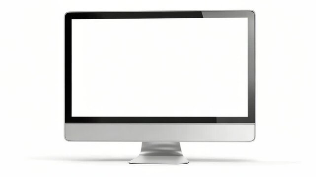 Sleek widescreen computer monitor with blank white display, minimalistic style, isolated on white background, concept of digital technology