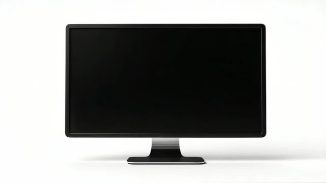 Black flat screen computer monitor with blank screen, realistic style, isolated on white background, concept of technology or electronics