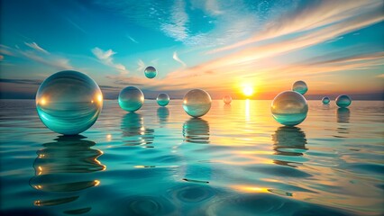 Sunset Reflections on a Turquoise Sea with Floating Bubble