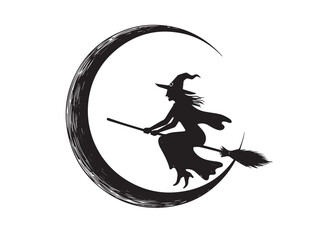 Flying Witch Vintage Engraved Halloween Scene Illustration Isolated Vector