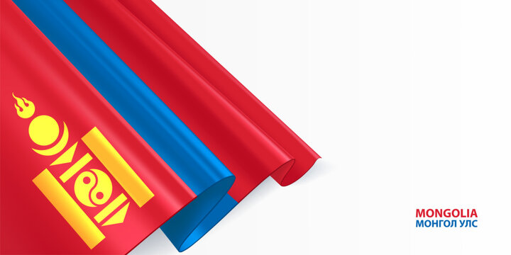 Mongolia flag. Mongolia national flag, waving on white background. National flag background design.