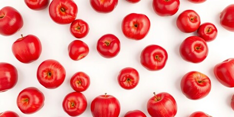 Infinite repeating pattern of red apples on white background, seamless, vibrant