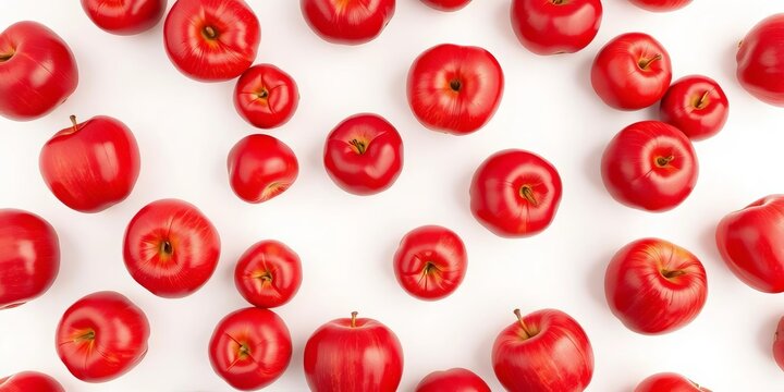 Infinite repeating pattern of red apples on white background, seamless, vibrant