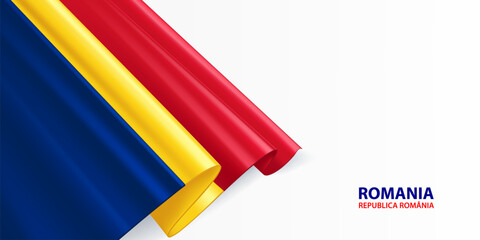 Romania flag. Romania national flag, waving on white background. National flag background design.