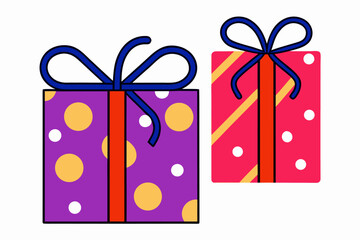 Colorful Gift Boxes Vector Illustration with Polka Dot and Diagonal Patterns