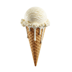 Delicious vanilla ice cream cone with melting scoop on a sunny day