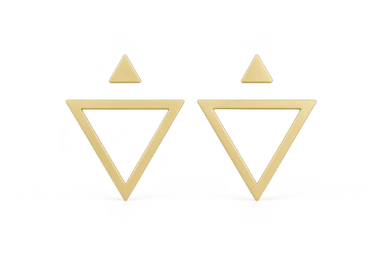 Shiny golden geometric up and down triangles isolated on transparent background