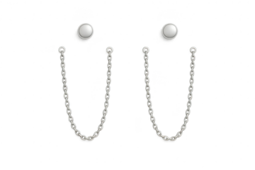 Two silver chains with metallic studs isolated on transparent background, clean