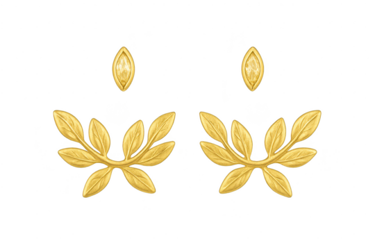 Pair of golden laurel wreath emblems isolated on transparent background