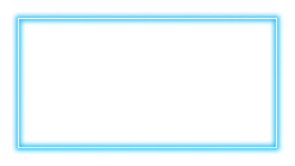Blue glowing neon rectangular frame element with transparent background