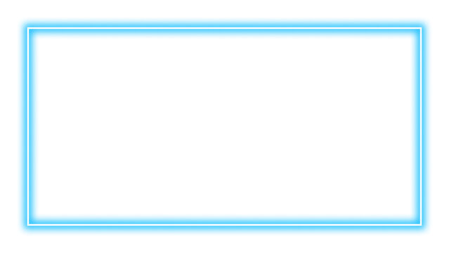 Blue glowing neon rectangular frame element with transparent background
