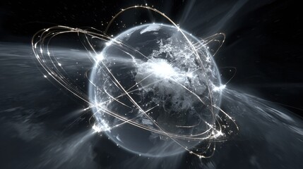 3D Render of Earth with Network Connections Depicting Global Communication and Technology Innovation