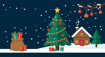 Christmas night, vector illustration