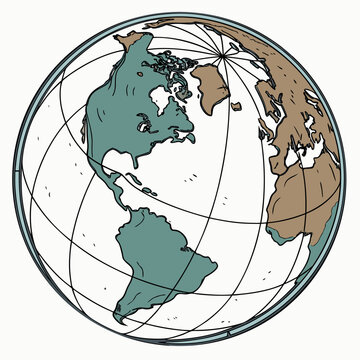 Illustration of the earth with visible continents and grid lines